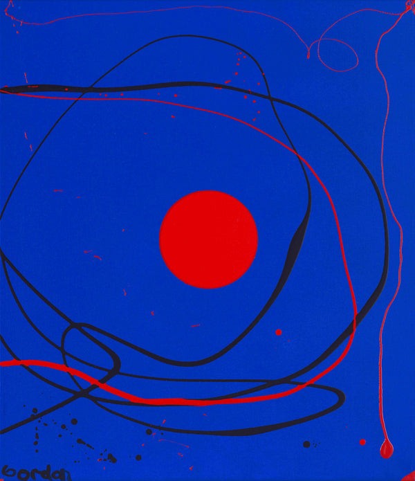 Red sphere on blue.