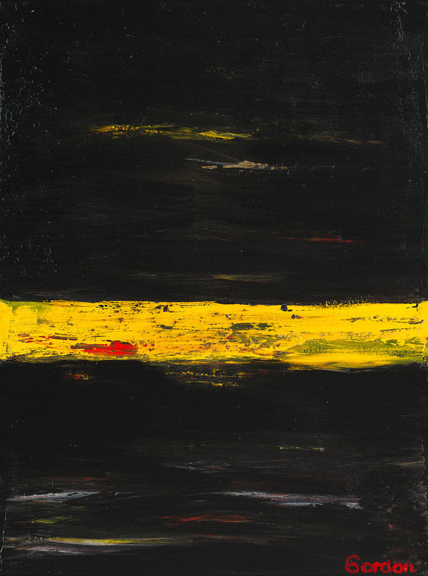 Land and sea. Yellow and black horizontal layers on structured base.