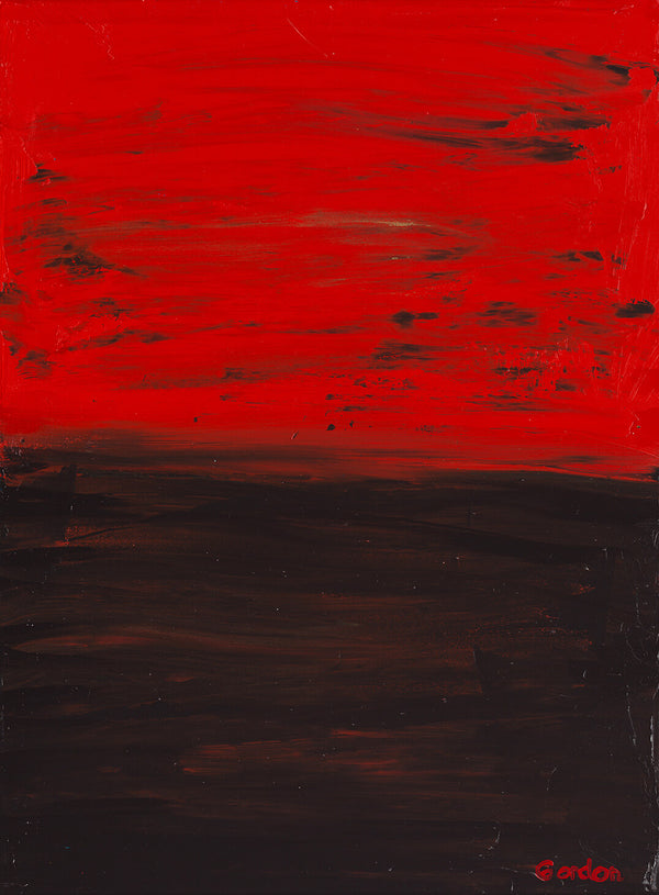 Sea and land. Red and black overlapping horizontal layers on structured colour base.