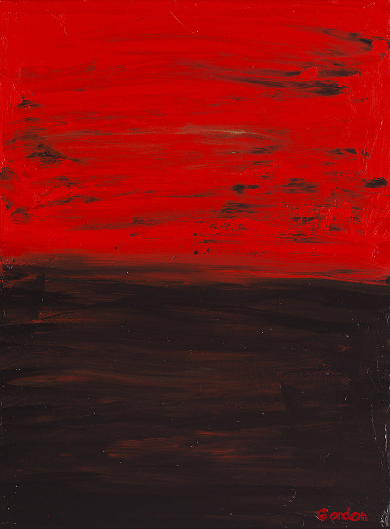 Sea and land. Red and black overlapping horizontal layers on structured colour base.