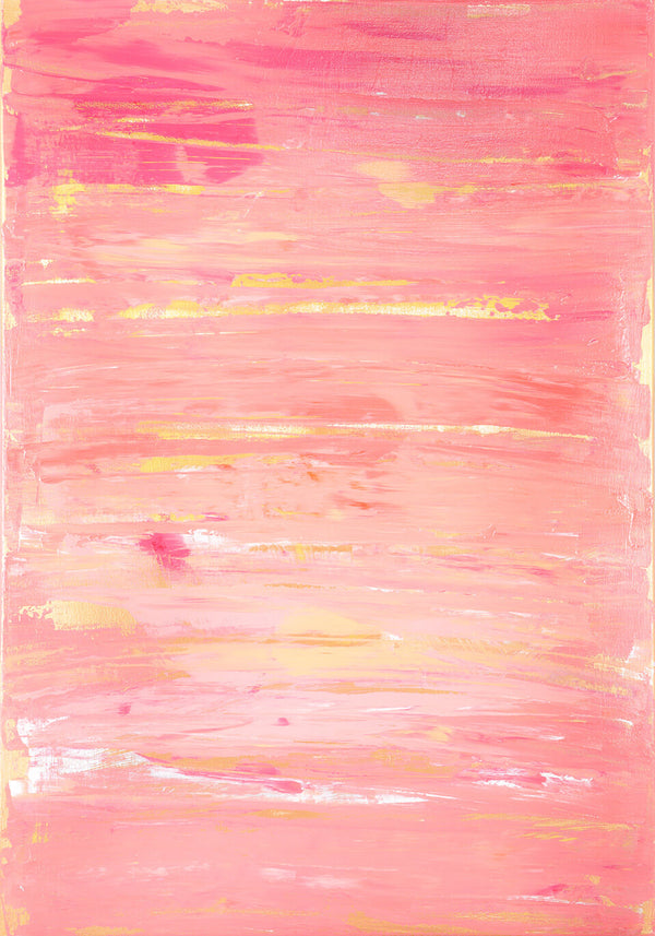Baby pink base with peach, yellow, and fuchsia layers. Horizontal layering.