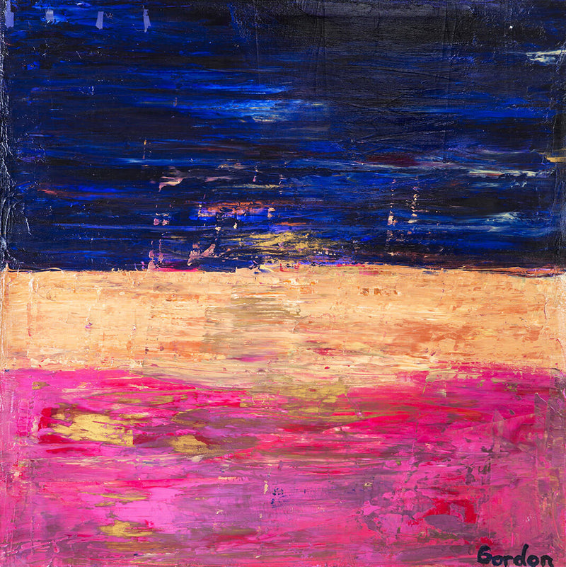 Land and sea. Pink, sand, and blue horizontal layers of colour overlapping on structured colours.