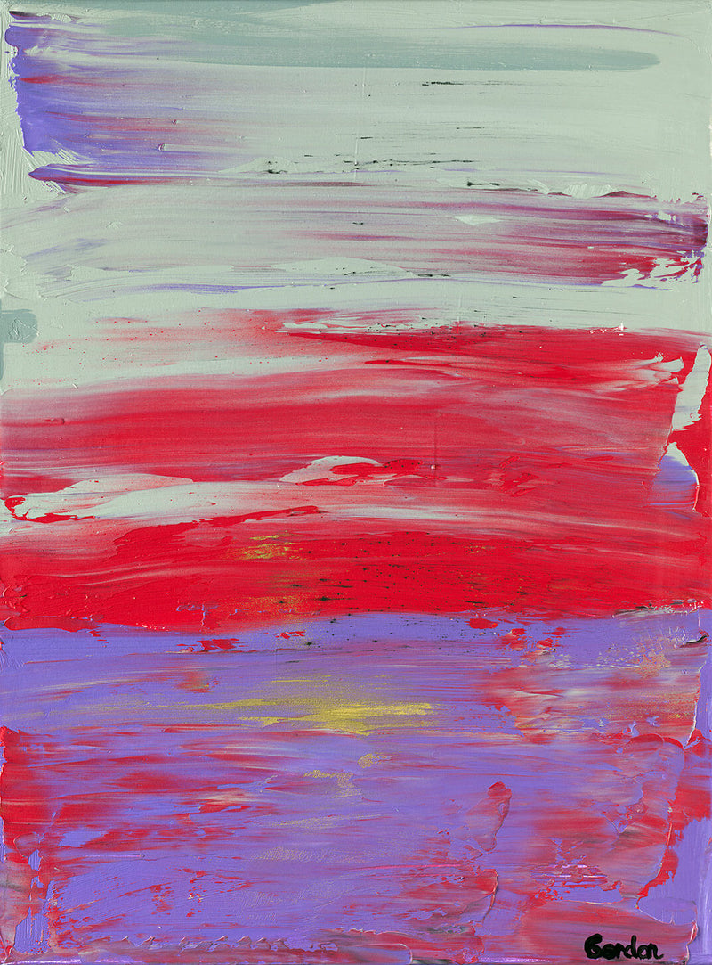Land and sea. Grey, red, and violet horizontal layers on a structured colour base.