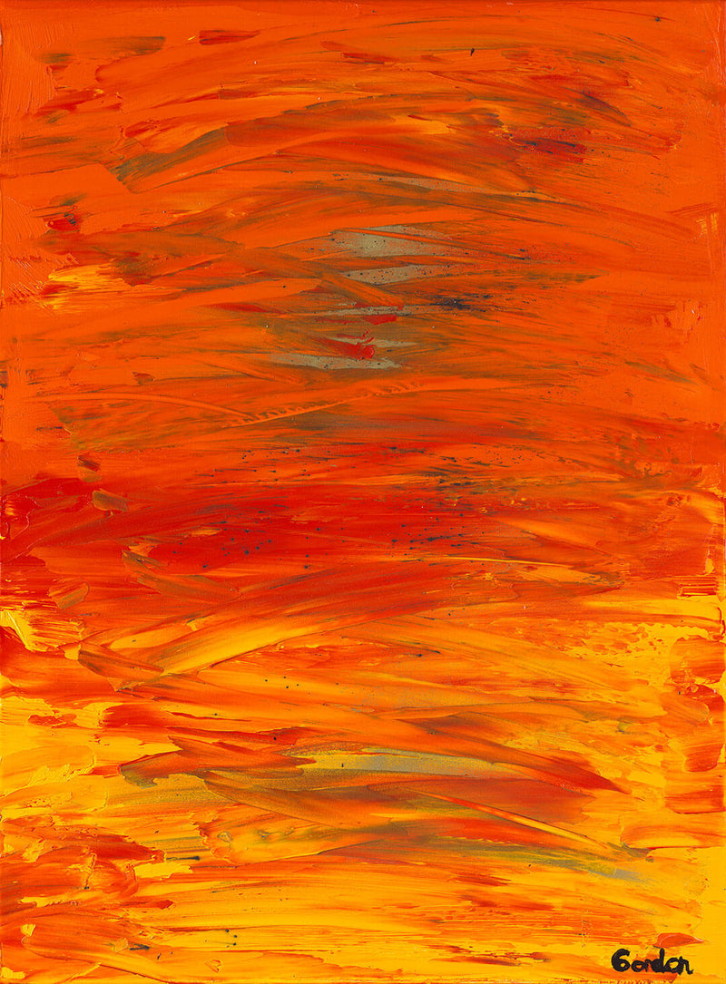 Horizons over sea and land. Orange, red, gold, and yellow horizontal layers on structured base.
