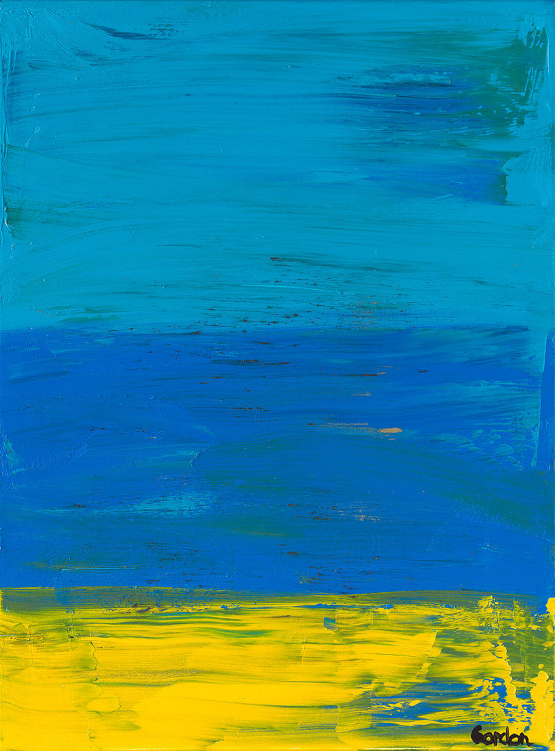 Horizons over land and sea. Yellow and blue horizontal layers on structured colour base.